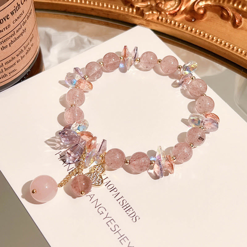 KarmaRipple's Strawberry Quartz Gemstone Gourd Positive Bracelet p13