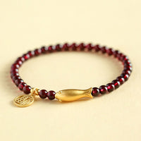 KarmaRipple's Garnet 925 Sterling Silver Fish Fu Character Purification Bracelet