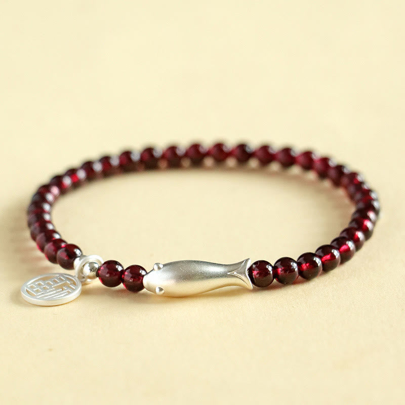 KarmaRipple's Garnet 925 Sterling Silver Fish Fu Character Purification Bracelet p16