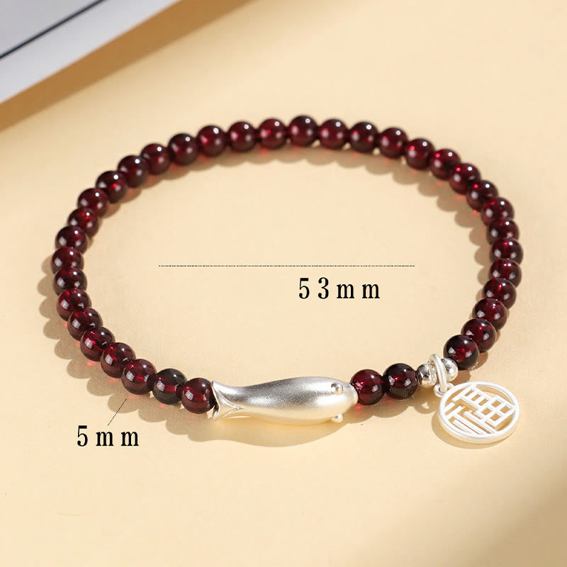 KarmaRipple's Garnet 925 Sterling Silver Fish Fu Character Purification Bracelet p10