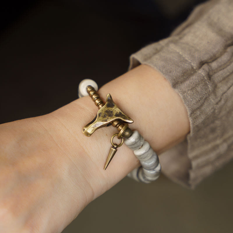 KarmaRipple's Ivory Yak Bone Bronze Yak Head Cone Necklace Balance Bracelet p9