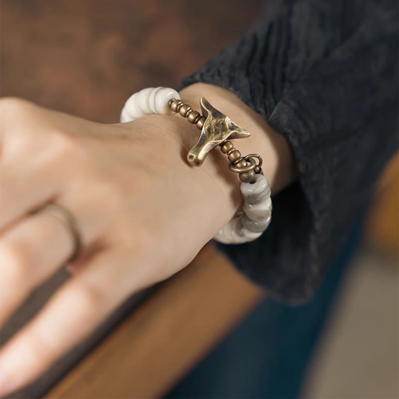 KarmaRipple's Ivory Yak Bone Bronze Yak Head Cone Necklace Balance Bracelet p5