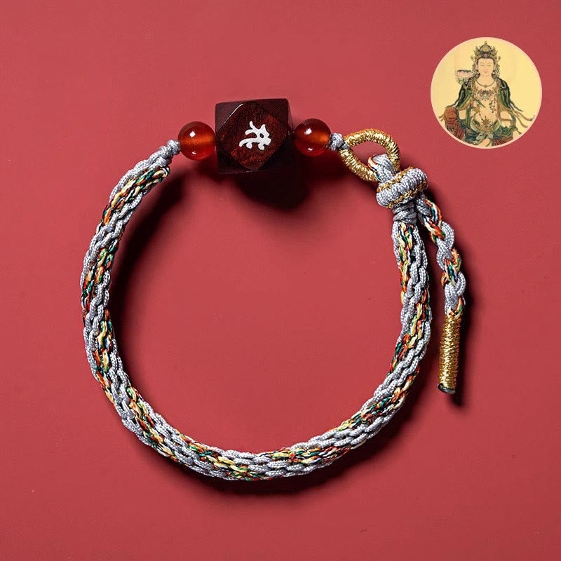 KarmaRipple's Chinese Zodiac Natal Buddha Small Leaf Red Sandalwood Red String Protection Bracelet p27
