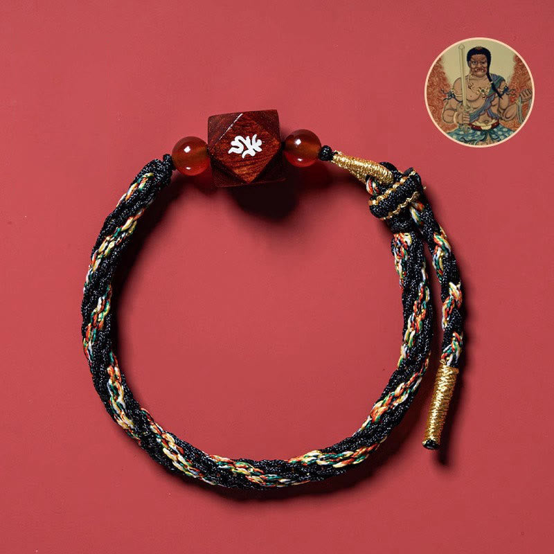 KarmaRipple's Chinese Zodiac Natal Buddha Small Leaf Red Sandalwood Red String Protection Bracelet p7