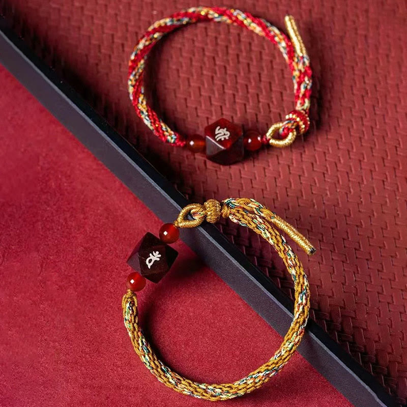 KarmaRipple's Chinese Zodiac Natal Buddha Small Leaf Red Sandalwood Red String Protection Bracelet p17