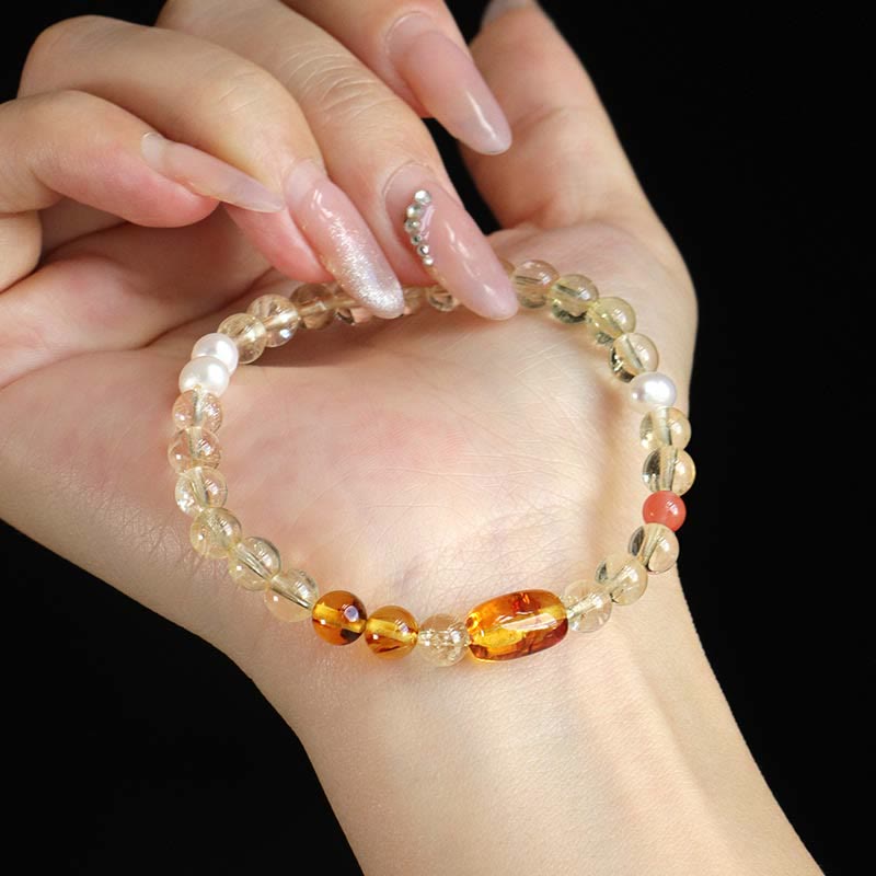 KarmaRipple's Authentic Citrine Pearl Topaz Ivory Gemstone Protection Bracelet p5