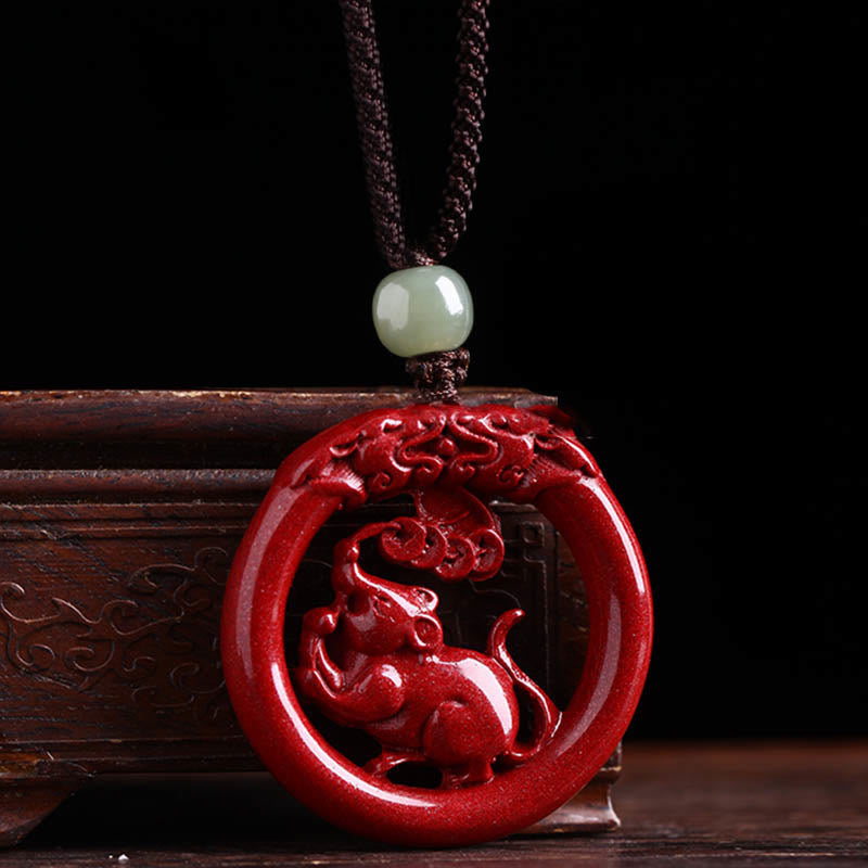 KarmaRipple's Chinese Zodiac Cinnabar Hetian Jade Peace Buckle Calm Pendant Necklace p3