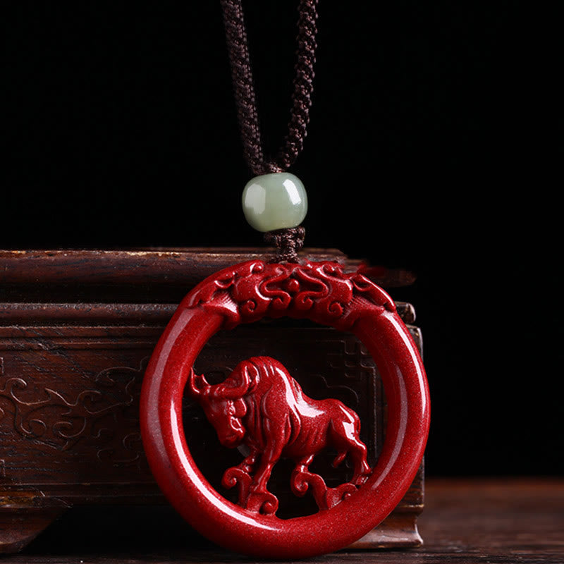 KarmaRipple's Chinese Zodiac Cinnabar Hetian Jade Peace Buckle Calm Pendant Necklace p41