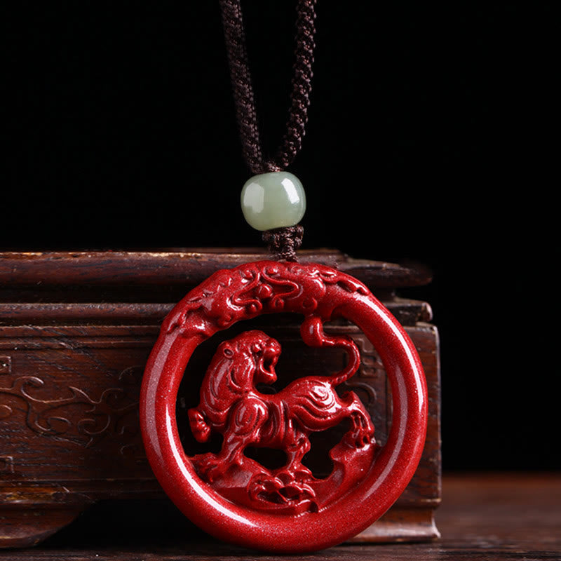 KarmaRipple's Chinese Zodiac Cinnabar Hetian Jade Peace Buckle Calm Pendant Necklace p7