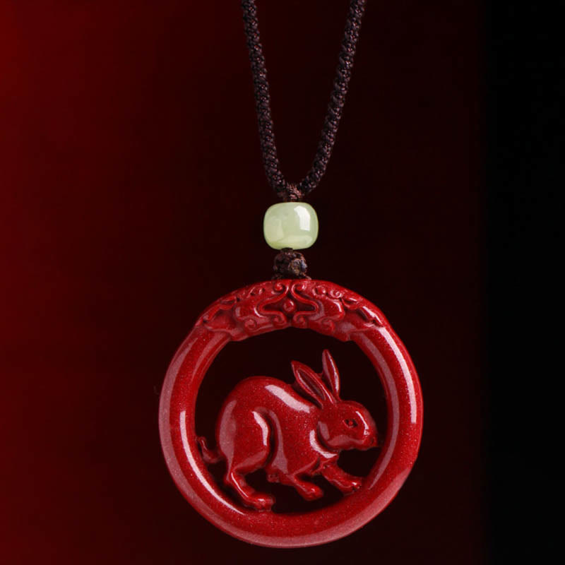 KarmaRipple's Chinese Zodiac Cinnabar Hetian Jade Peace Buckle Calm Pendant Necklace p45