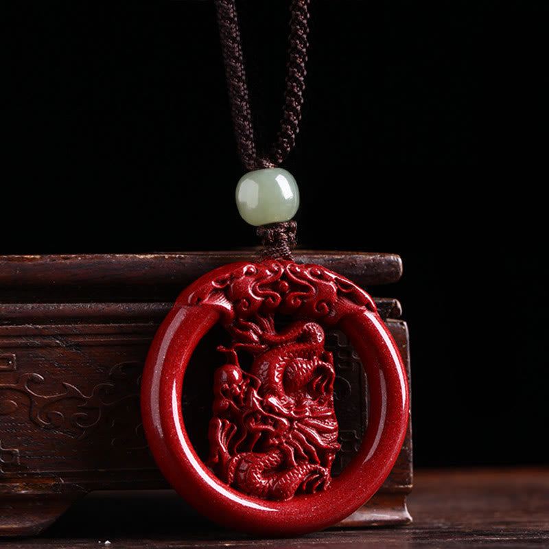 KarmaRipple's Chinese Zodiac Cinnabar Hetian Jade Peace Buckle Calm Pendant Necklace p47