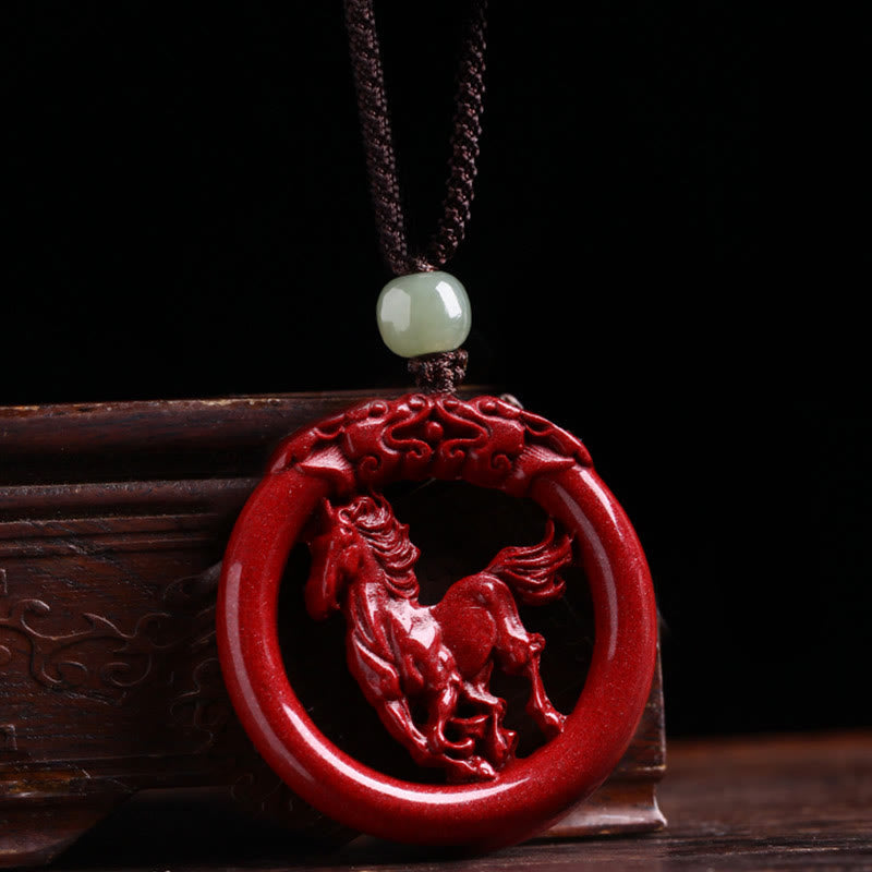 KarmaRipple's Chinese Zodiac Cinnabar Hetian Jade Peace Buckle Calm Pendant Necklace p49