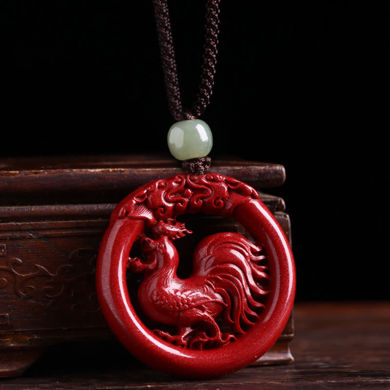 KarmaRipple's Chinese Zodiac Cinnabar Hetian Jade Peace Buckle Calm Pendant Necklace p19
