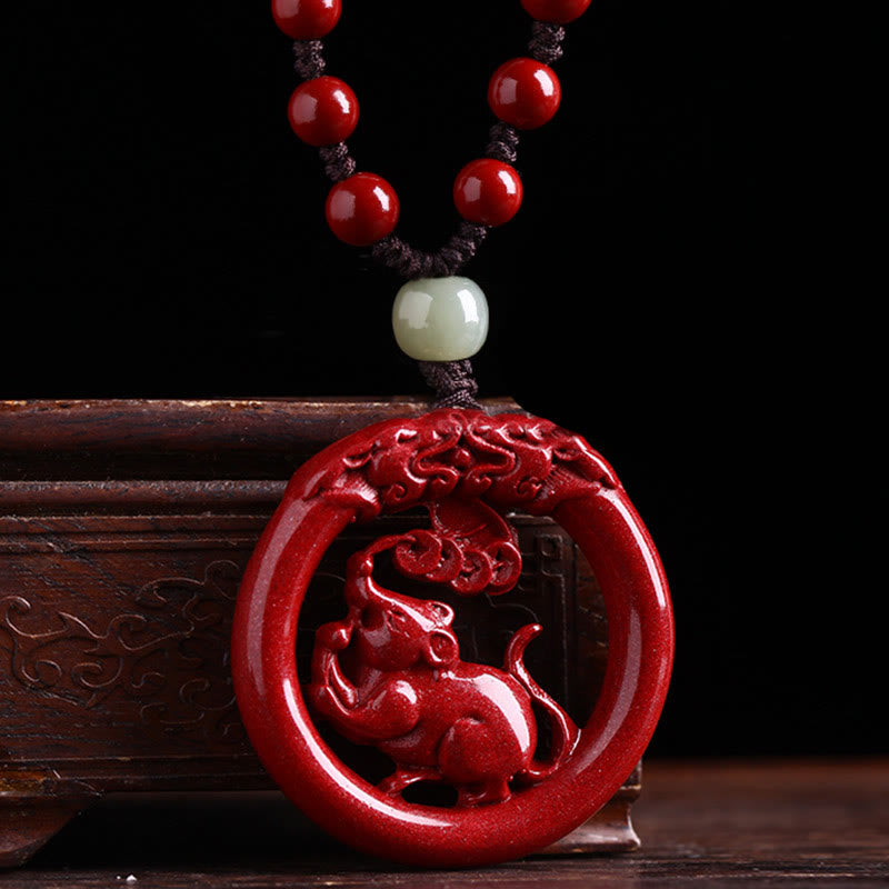 KarmaRipple's Chinese Zodiac Cinnabar Hetian Jade Peace Buckle Calm Pendant Necklace p4