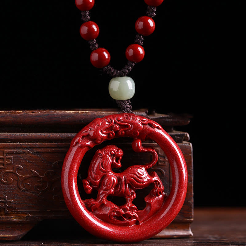 KarmaRipple's Chinese Zodiac Cinnabar Hetian Jade Peace Buckle Calm Pendant Necklace p8