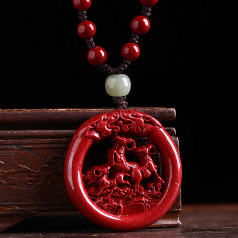 KarmaRipple's Chinese Zodiac Cinnabar Hetian Jade Peace Buckle Calm Pendant Necklace p52