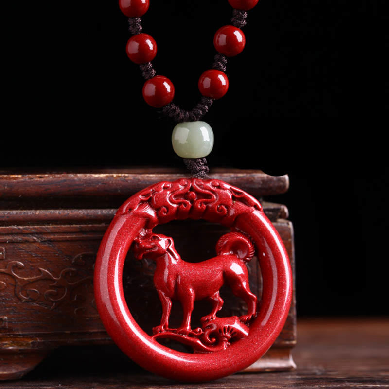KarmaRipple's Chinese Zodiac Cinnabar Hetian Jade Peace Buckle Calm Pendant Necklace p22