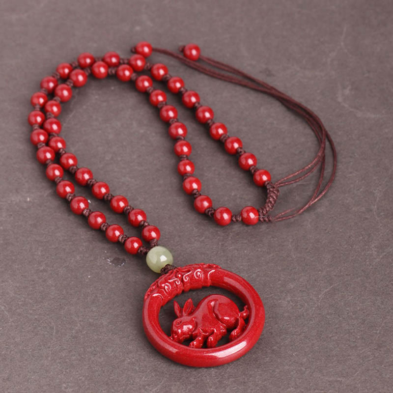 KarmaRipple's Chinese Zodiac Cinnabar Hetian Jade Peace Buckle Calm Pendant Necklace p34