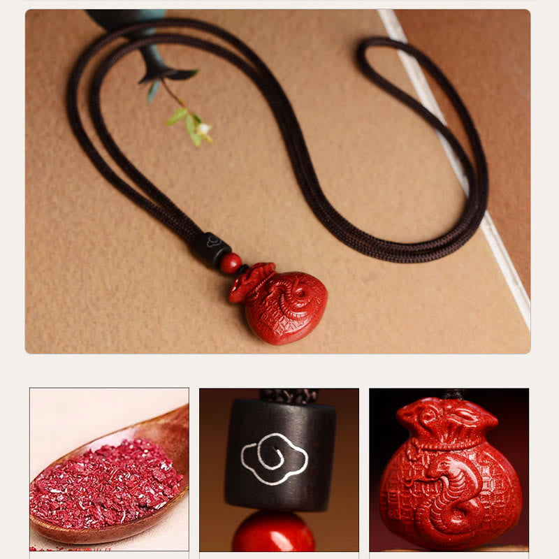 KarmaRipple's Chinese Zodiac Money Bag Shape Cinnabar Calm Pendant Necklace p16