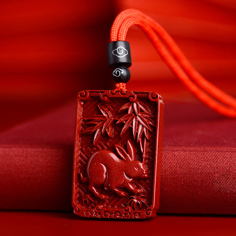 KarmaRipple's Chinese Zodiac Cinnabar Rectangle Calm Pendant Necklace p23