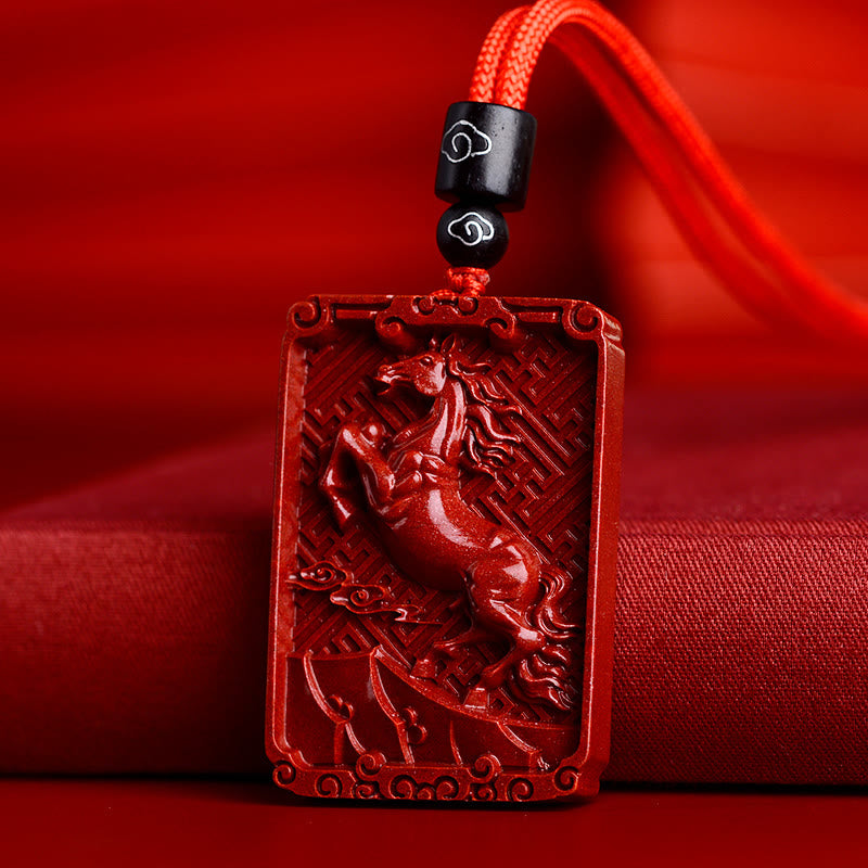 KarmaRipple's Chinese Zodiac Cinnabar Rectangle Calm Pendant Necklace p25