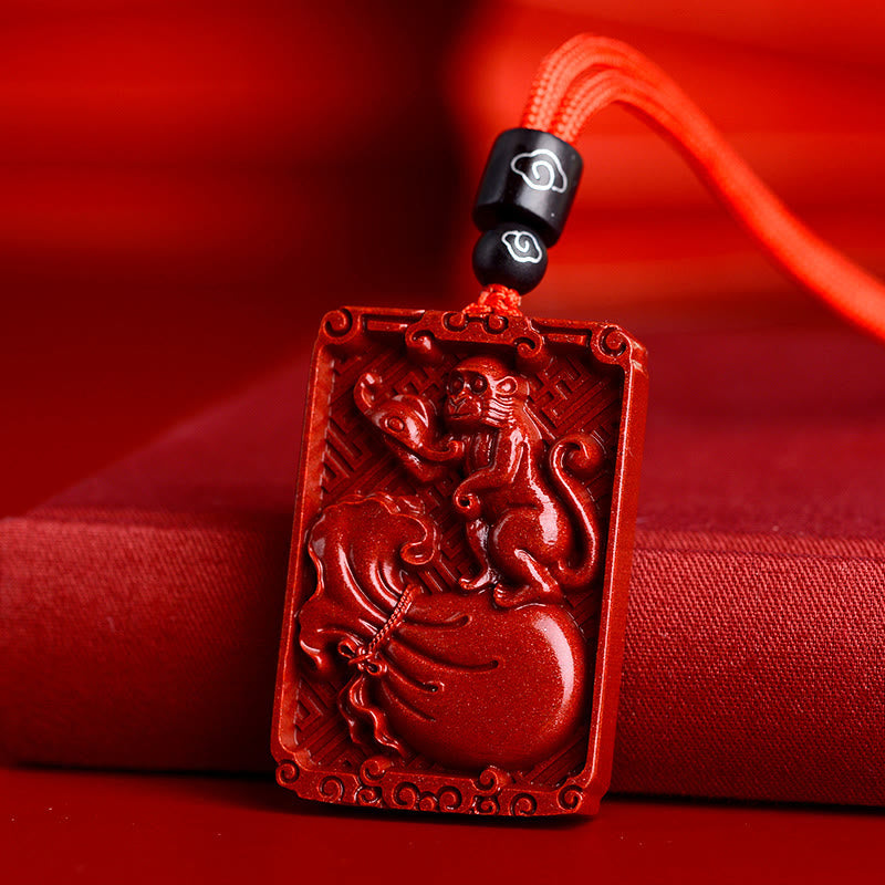 KarmaRipple's Chinese Zodiac Cinnabar Rectangle Calm Pendant Necklace p9