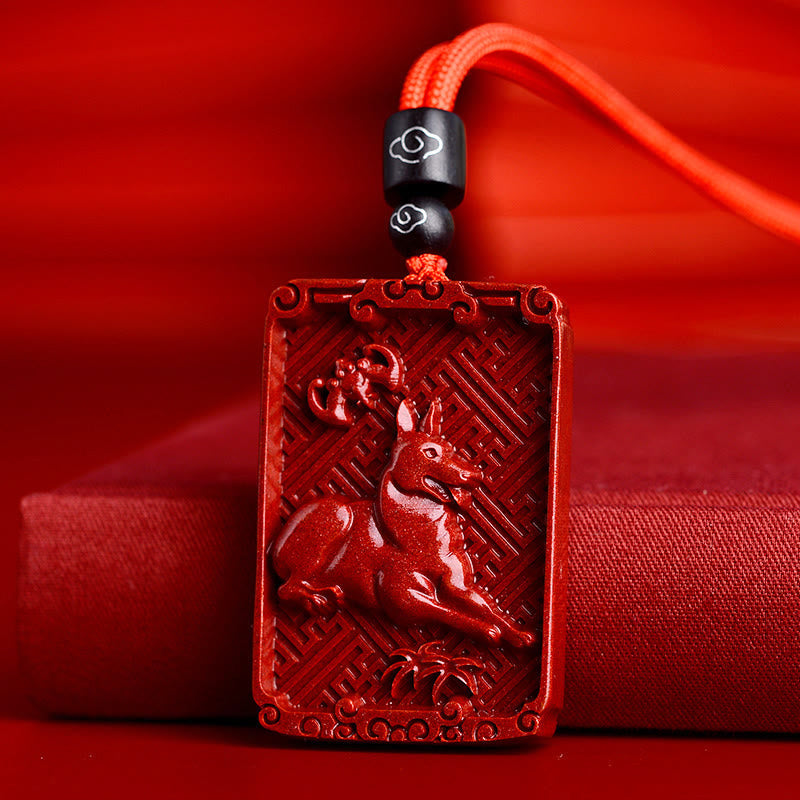 KarmaRipple's Chinese Zodiac Cinnabar Rectangle Calm Pendant Necklace p11