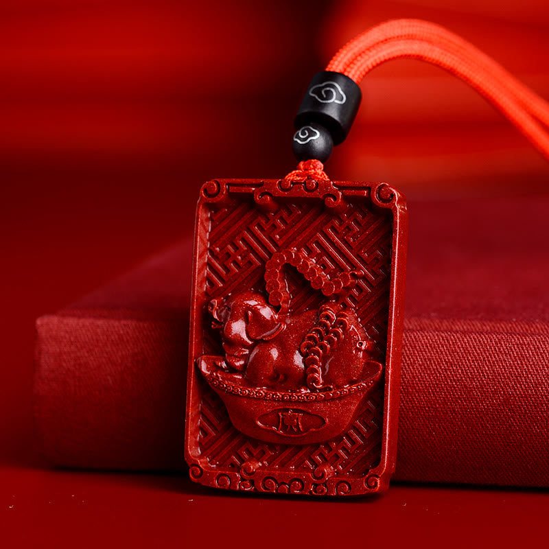 KarmaRipple's Chinese Zodiac Cinnabar Rectangle Calm Pendant Necklace p30