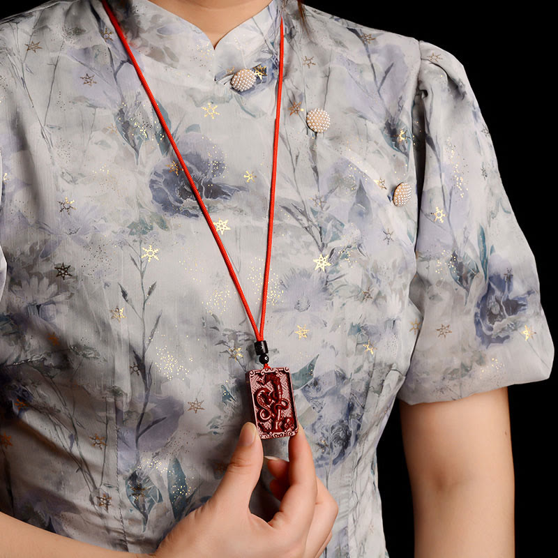 KarmaRipple's Chinese Zodiac Cinnabar Rectangle Calm Pendant Necklace p13