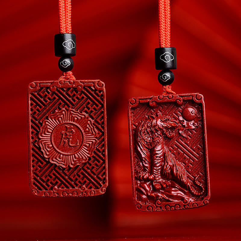 KarmaRipple's Chinese Zodiac Cinnabar Rectangle Calm Pendant Necklace p14