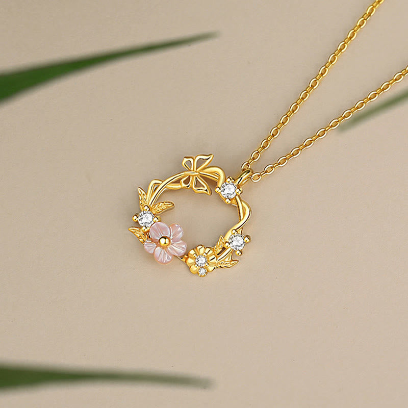 KarmaRipple's 925 Sterling Silver Cubic Zirconia Shell Butterfly Peach Blossom Blessing Pendant Necklace p3