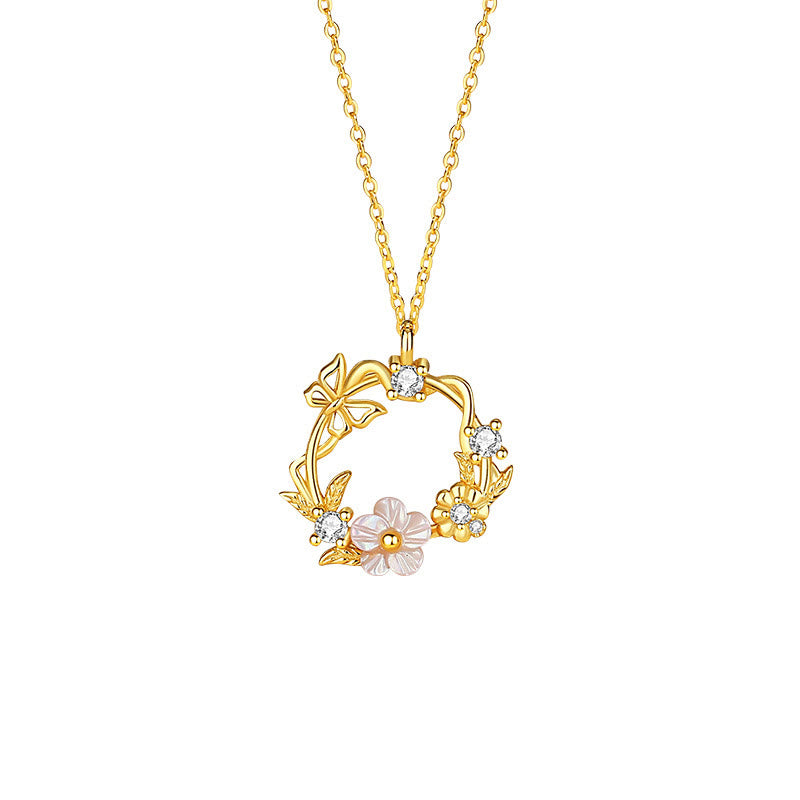 KarmaRipple's 925 Sterling Silver Cubic Zirconia Shell Butterfly Peach Blossom Blessing Pendant Necklace p7