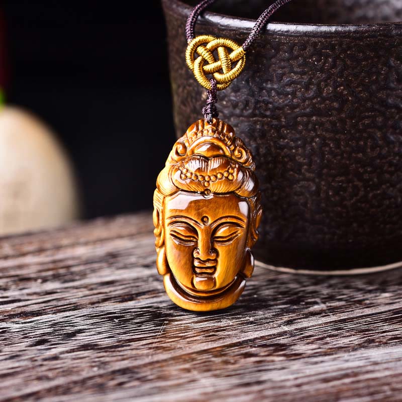 KarmaRipple's Tiger Eye Kwan Yin Avalokitesvara Head String Strength Pendant Necklace p8