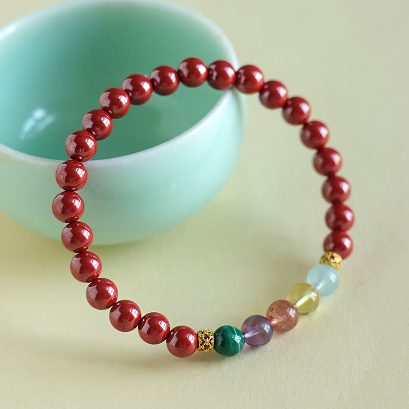 KarmaRipple's Cinnabar Aquamarine Citrine Strawberry Quartz Amethyst Malachite Blessing Bracelet p10