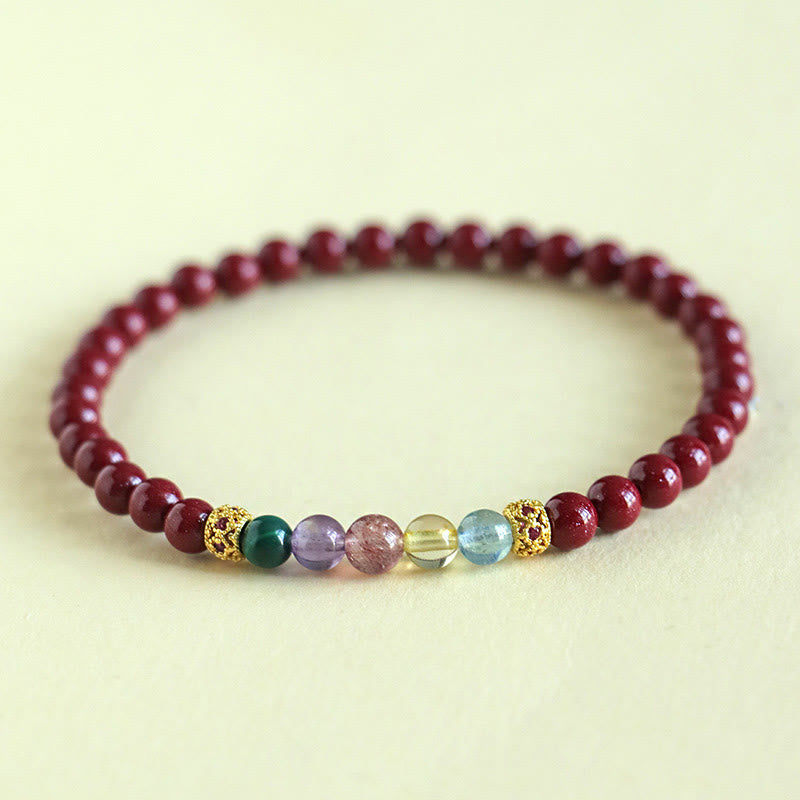 KarmaRipple's Cinnabar Aquamarine Citrine Strawberry Quartz Amethyst Malachite Blessing Bracelet p15