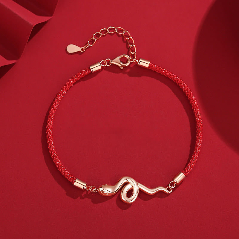 KarmaRipple's 925 Sterling Silver Year Of Snake Red String Protection Woven Bracelet p2