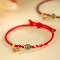 KarmaRipple's 925 Sterling Silver Hetian Jade Bead Bronze Coin Love Heart Talisman Fortune Bracelet