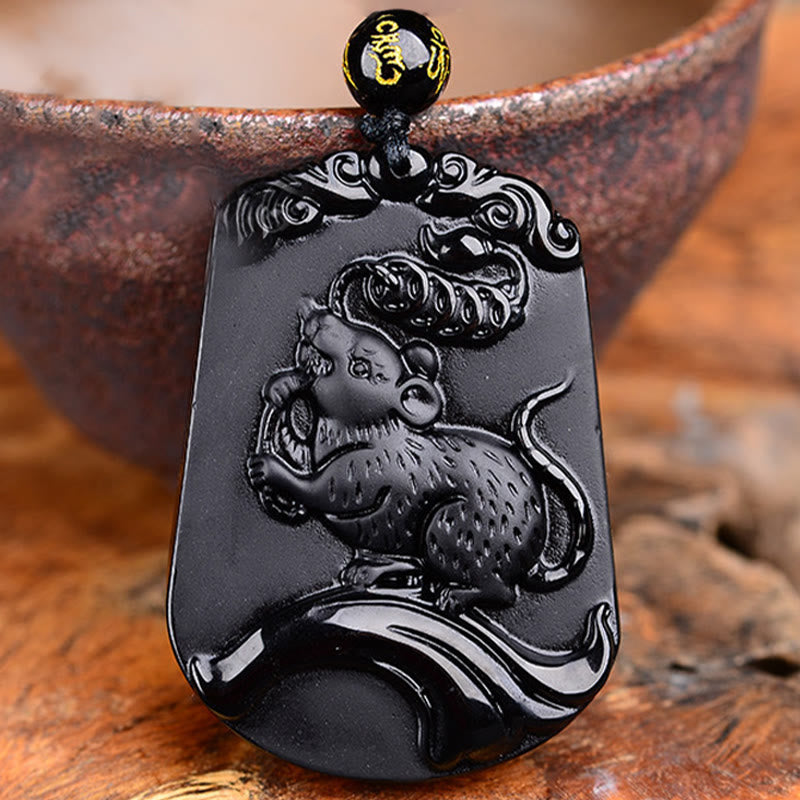 KarmaRipple's Chinese Zodiac Obsidian Purification Fulfilment Pendant Necklace p43