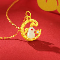 KarmaRipple's 999 Gold Snake Around Rabbit Year Of The Snake Fortune Pendant Necklace
