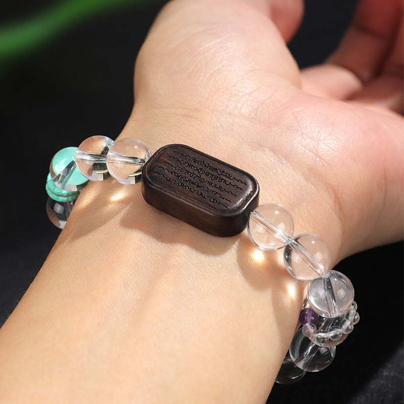 KarmaRipple's Ivory Gemstone Ebony Wood Sak Yant Zashi Lhamo Balancing Bracelet p14