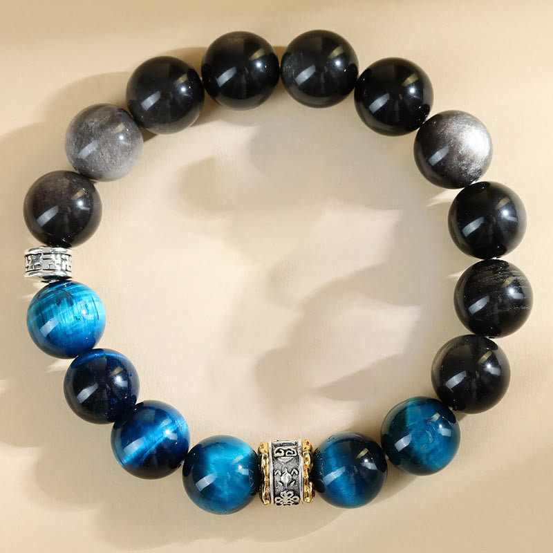 KarmaRipple's Blue Tiger Eye Silver Sheen Obsidian Strength Bracelet p1