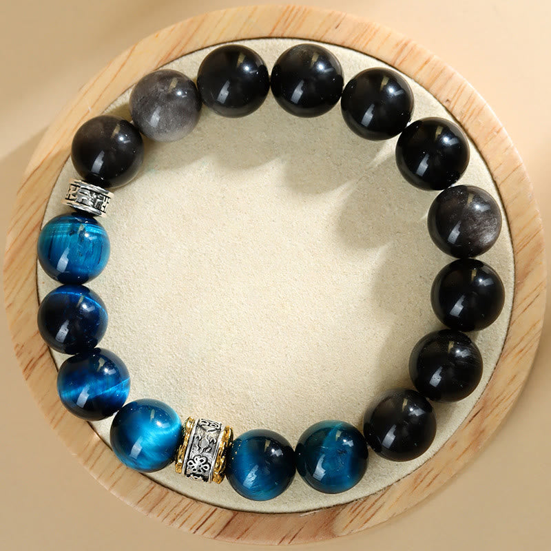 KarmaRipple's Blue Tiger Eye Silver Sheen Obsidian Strength Bracelet p4
