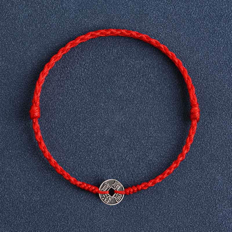 KarmaRipple's 925 Sterling Silver Five Emperor Coins Red String Protection Fortune Woven Bracelet Anklet p2