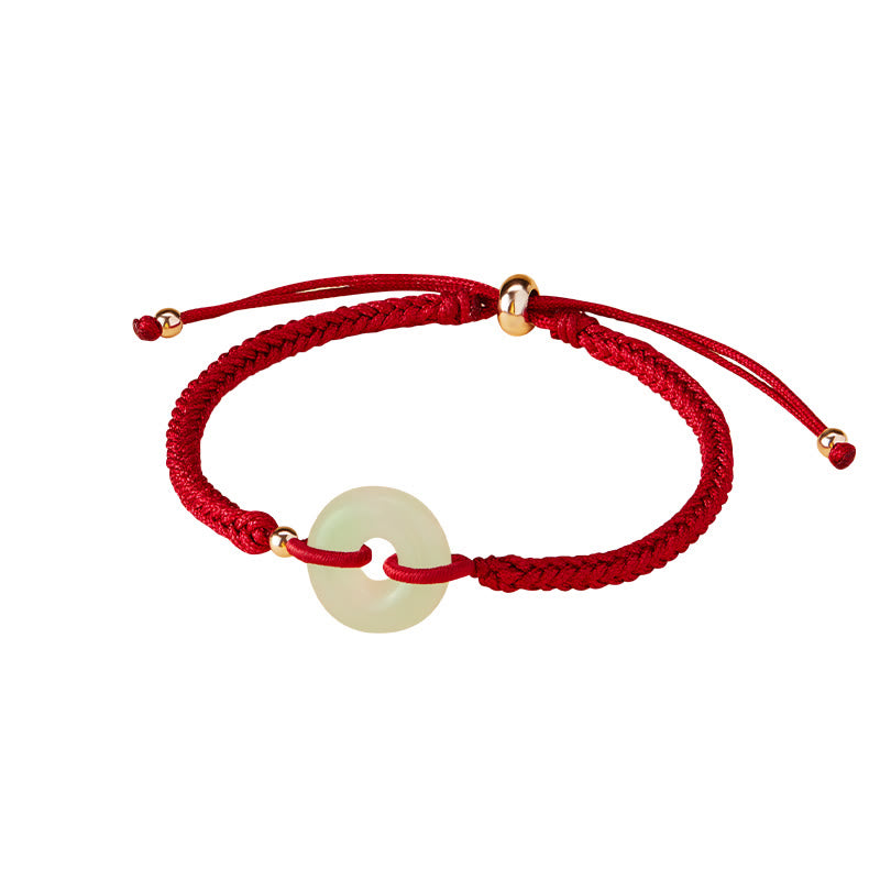 KarmaRipple's Authentic Hetian Jade Peace Buckle Fu Character Protection Fortune Woven Bracelet p9