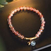 KarmaRipple's South Red Agate Aquamarine Pearl Hetian Jade Bamboo Flower Fortune Bracelet
