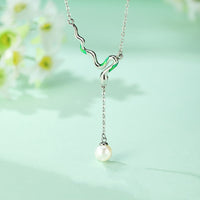 KarmaRipple's 925 Sterling Silver Pearl Bead Year Of The Snake Balancing Pendant Necklace