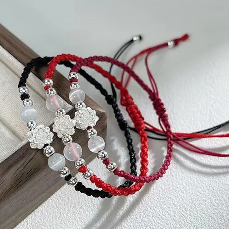 KarmaRipple's 999 Sterling Silver Lotus Design Cat's Eye Bead Protection String Bracelet p7