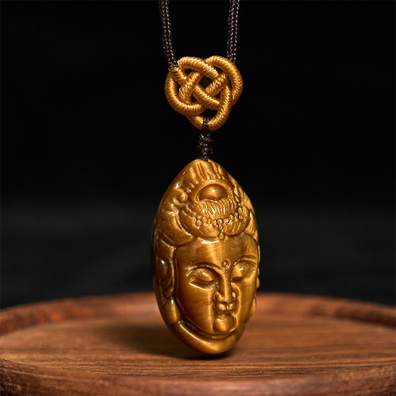 KarmaRipple's Tiger Eye Kwan Yin Avalokitesvara Head String Strength Pendant Necklace p4
