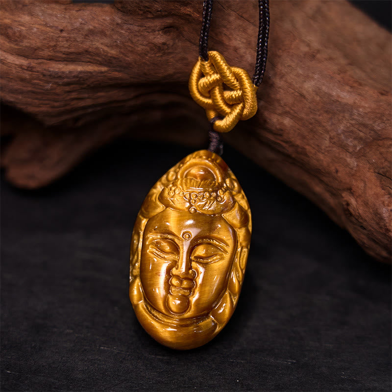 KarmaRipple's Tiger Eye Kwan Yin Avalokitesvara Head String Strength Pendant Necklace p5