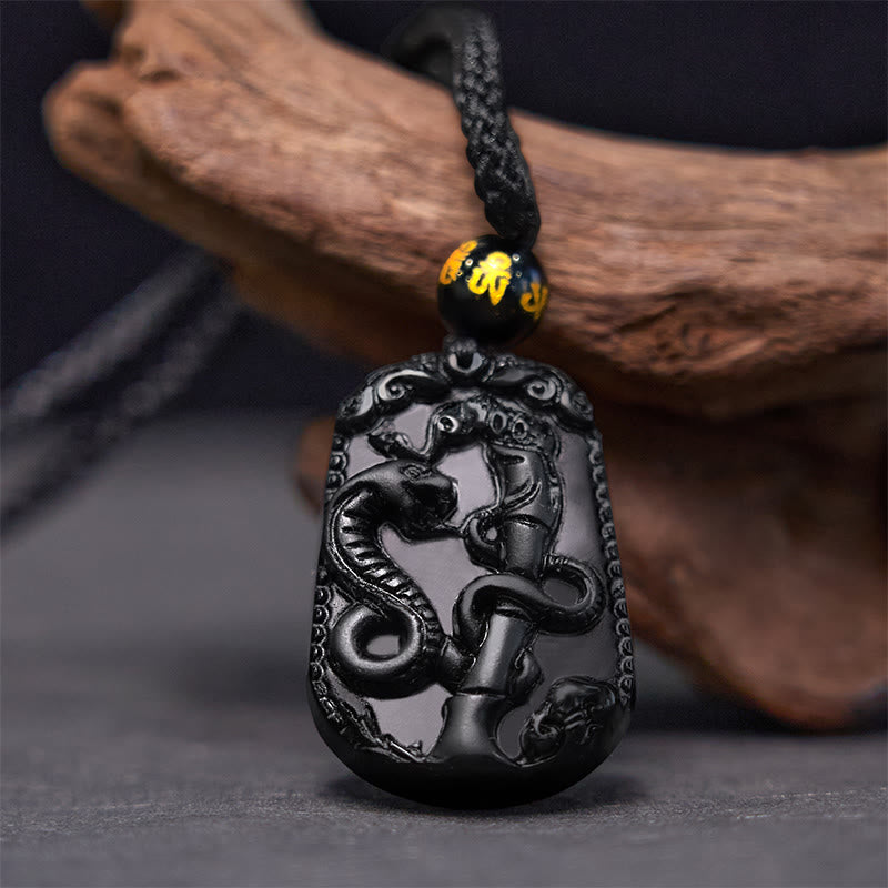 KarmaRipple's Chinese Zodiac Obsidian Purification Fulfilment Pendant Necklace p42